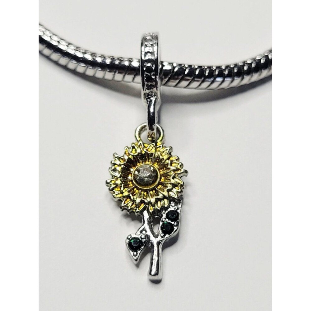 NWT For Pandora Charm Bracelets Silver, Yellow And Green Sunflower Dangle Charm